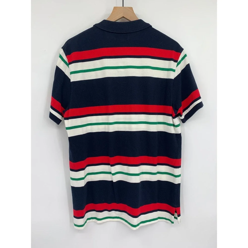Vintage Ralph Lauren Polo Shirt Mens Large Blue Red Striped 67 Colorful Preppy